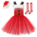 Kids Girls Christmas Santa Claus Cosplay Costume knitted Tutu Dress Hat Socks - AwwwCos