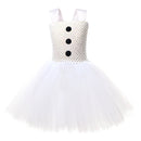Kids Girls Christmas Snowman Cosplay Costume Crocheted Tutu Dress Scarf Hat Headband