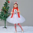 Kids Girls Christmas Snowman Cosplay Costume Crocheted Tutu Dress Scarf Hat Headband