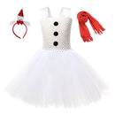 Kids Girls Christmas Snowman Cosplay Costume Crocheted Tutu Dress Scarf Hat Headband