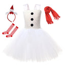 Kids Girls Christmas Snowman Cosplay Costume Crocheted Tutu Dress Scarf Hat Headband