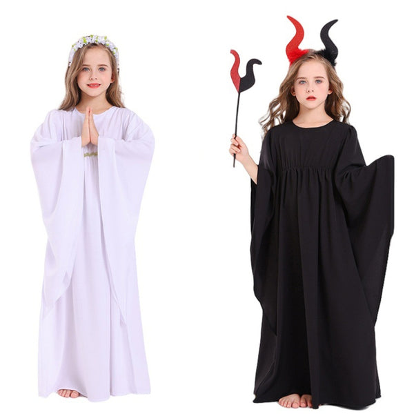 Kids Girls Demon Angel Cosplay Costume White Black Dress Choir Robes