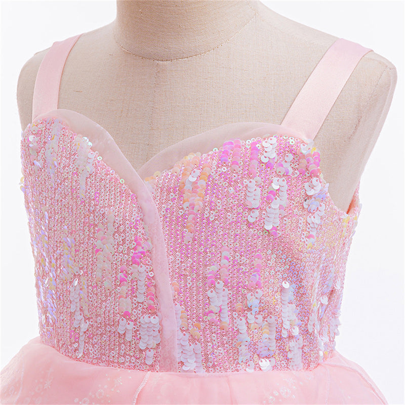 Kids Girls Film Wicked Glinda Cosplay Children Pink Tulle Ball Gown - AwwwCos