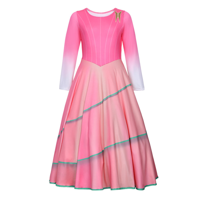 Kids Girls Film Wicked Glinda Cosplay Costume Pink Long Sleeve Dress - AwwwCos