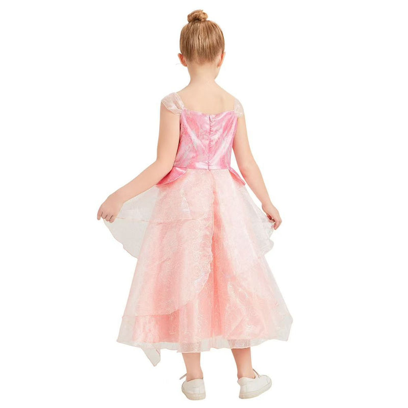 Kids Girls Film Wicked Glinda Cosplay Costume Pink Spaghetti Strap Tiered Dress - AwwwCos