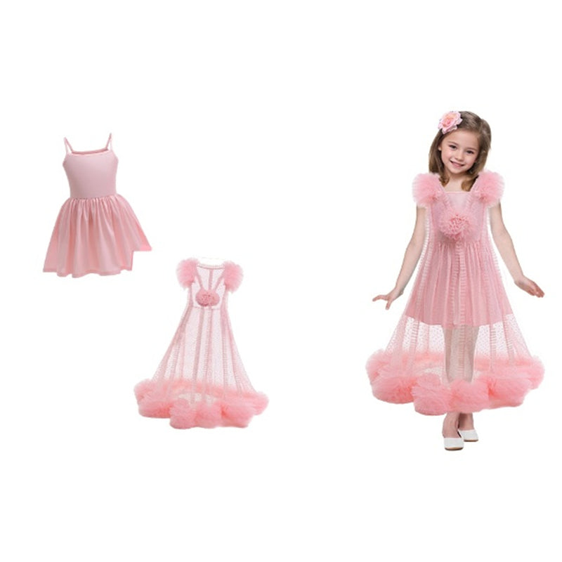 Kids Girls Film Wicked Glinda Cosplay Costume Pink Tulle Gown Spaghetti Strap Dress - AwwwCos