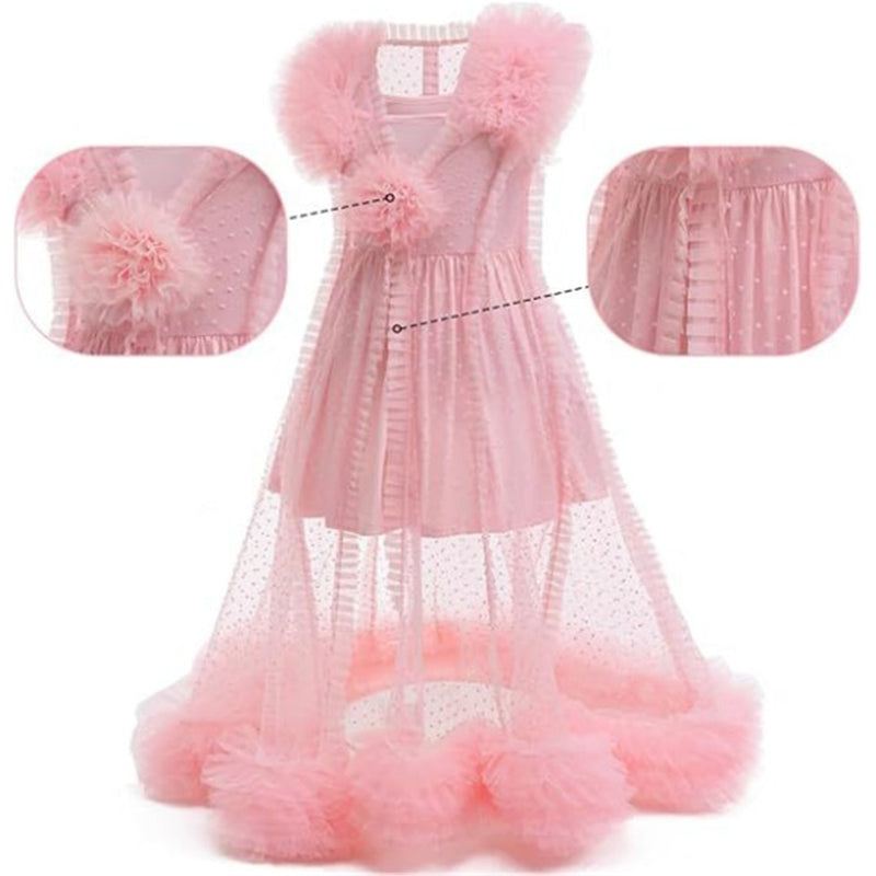 Kids Girls Film Wicked Glinda Cosplay Costume Pink Tulle Gown Spaghetti Strap Dress - AwwwCos