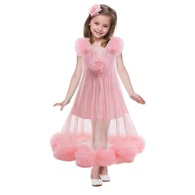 Kids Girls Film Wicked Glinda Cosplay Costume Pink Tulle Gown Spaghetti Strap Dress - AwwwCos