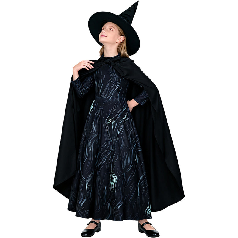 Kids Girls Film Wicked Witch Elphaba Cosplay Costume Dress Black Cloak Hat - AwwwCos