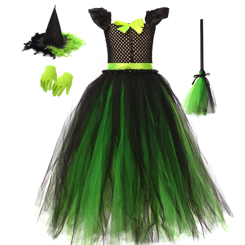 Kids Girls Film Wicked Witch Elphaba Cosplay Costume Dress Gloves Hat - AwwwCos