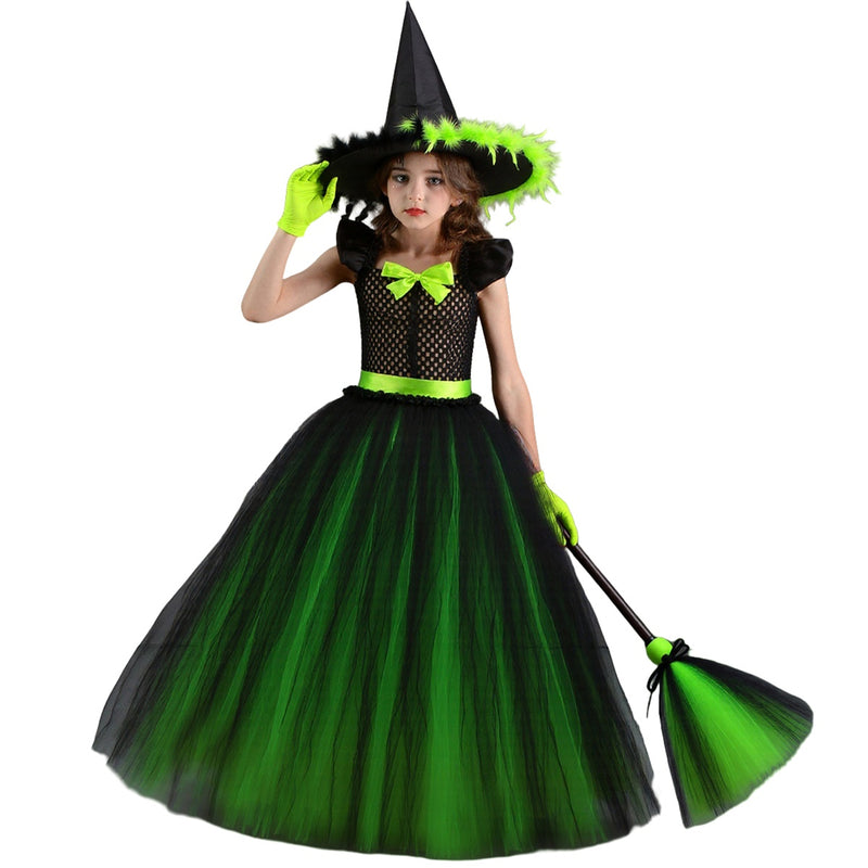 Kids Girls Film Wicked Witch Elphaba Cosplay Costume Dress Gloves Hat - AwwwCos