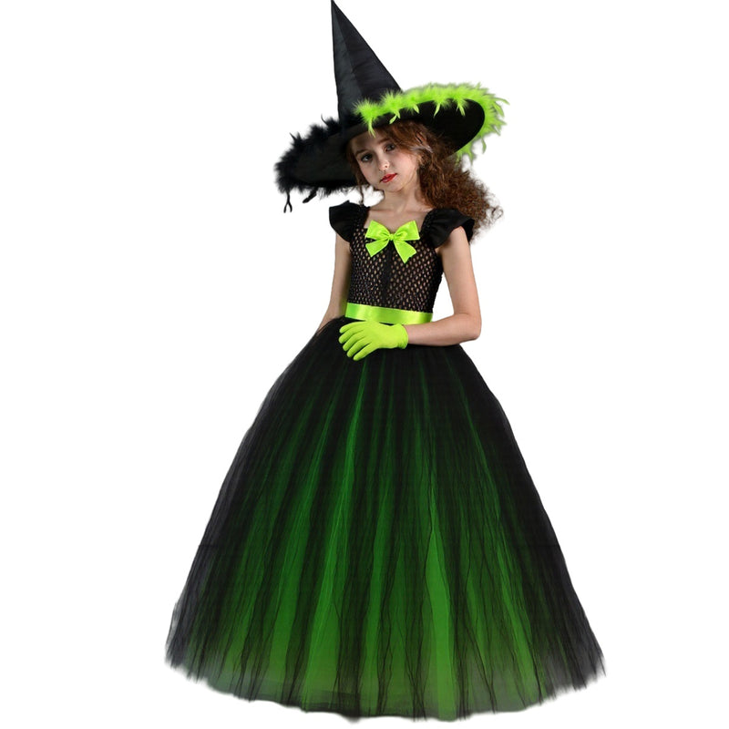 Kids Girls Film Wicked Witch Elphaba Cosplay Costume Dress Gloves Hat - AwwwCos