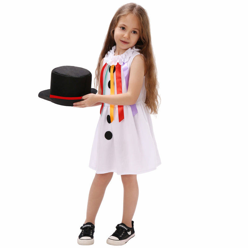 Kids Girls Halloween Jester Christmas Elf Cosplay Costume White Dress Hat - AwwwCos