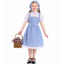 Kids Girls Maid Cosplay Costume Performance Blue Plaid Dress Head Scarf - AwwwCos