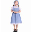 Kids Girls Maid Cosplay Costume Performance Blue Plaid Dress Head Scarf - AwwwCos