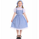 Kids Girls Maid Cosplay Costume Performance Blue Plaid Dress Head Scarf - AwwwCos