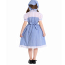 Kids Girls Maid Cosplay Costume Performance Blue Plaid Dress Head Scarf - AwwwCos