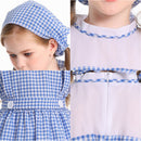 Kids Girls Maid Cosplay Costume Performance Blue Plaid Dress Head Scarf - AwwwCos