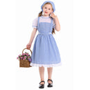Kids Girls Maid Cosplay Costume Performance Blue Plaid Dress Head Scarf - AwwwCos
