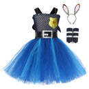 Kids Girls Rabbit Judy Cosplay Costume Crocheted Tutu Dress Ears Headband