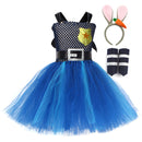 Kids Girls Rabbit Judy Cosplay Costume Crocheted Tutu Dress Ears Headband