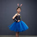 Kids Girls Rabbit Judy Cosplay Costume Crocheted Tutu Dress Ears Headband