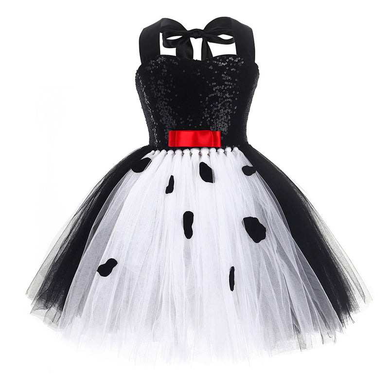 Kids Halloween Party Black White Girls Art Cosplay Costume Puffy Dress Tutu Skirt - AwwwCos