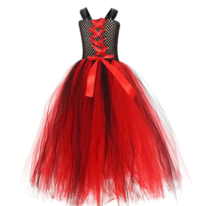Kids Halloween Spider Witch Devil Crochet Top Puffy Tulle Dress - AwwwCos