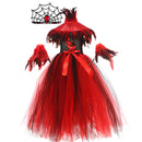 Kids Halloween Spider Witch Devil Crochet Top Puffy Tulle Dress - AwwwCos