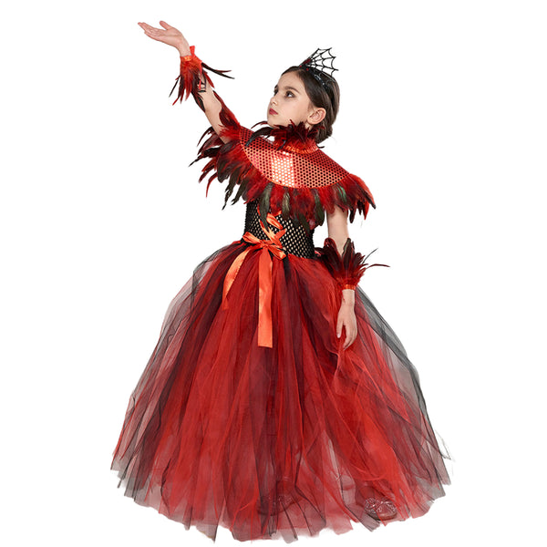 Kids Halloween Spider Witch Devil Crochet Top Puffy Tulle Dress