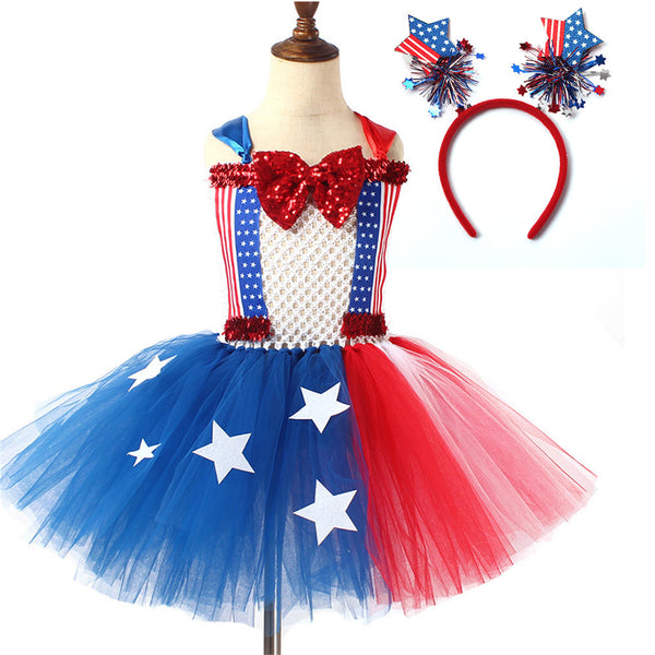 Kids Independence Day Patriotic Cosplay Crochet Dress Headband