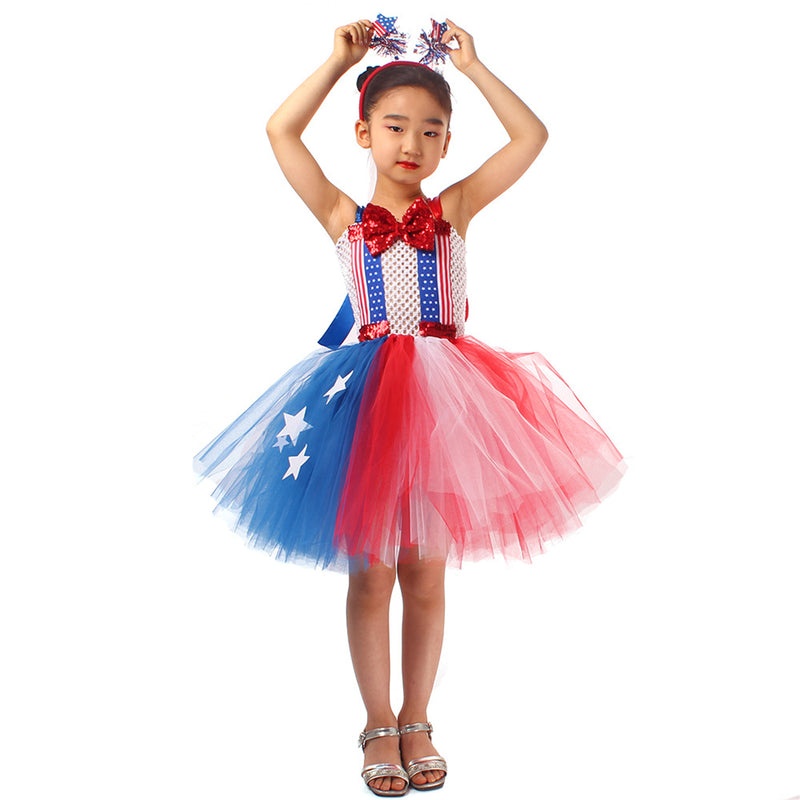 Kids Independence Day Patriotic Cosplay Crochet Dress Headband