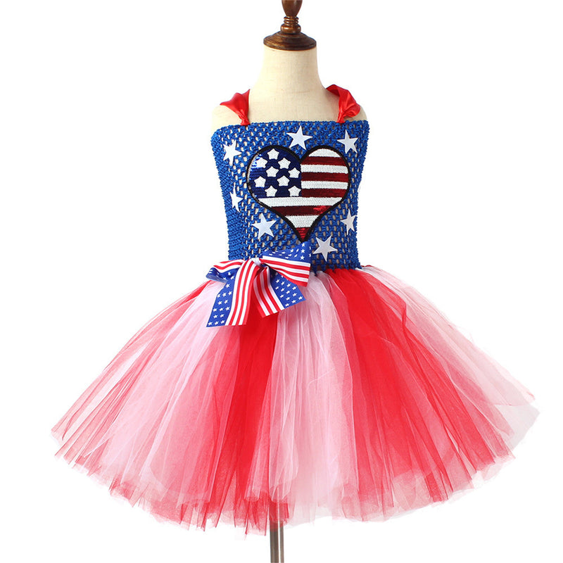 Kids Independence Day Patriotic Cosplay Crochet Dress Pink Skirt