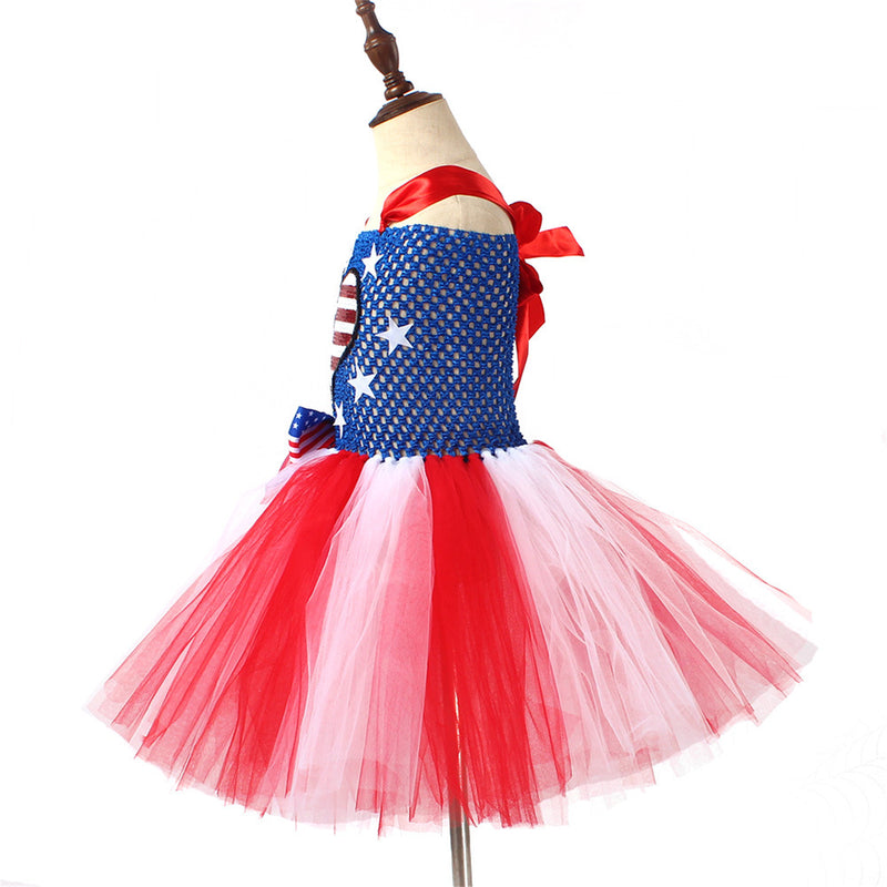 Kids Independence Day Patriotic Cosplay Crochet Dress Pink Skirt
