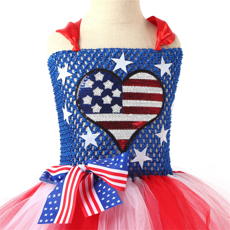 Kids Independence Day Patriotic Cosplay Crochet Dress Pink Skirt