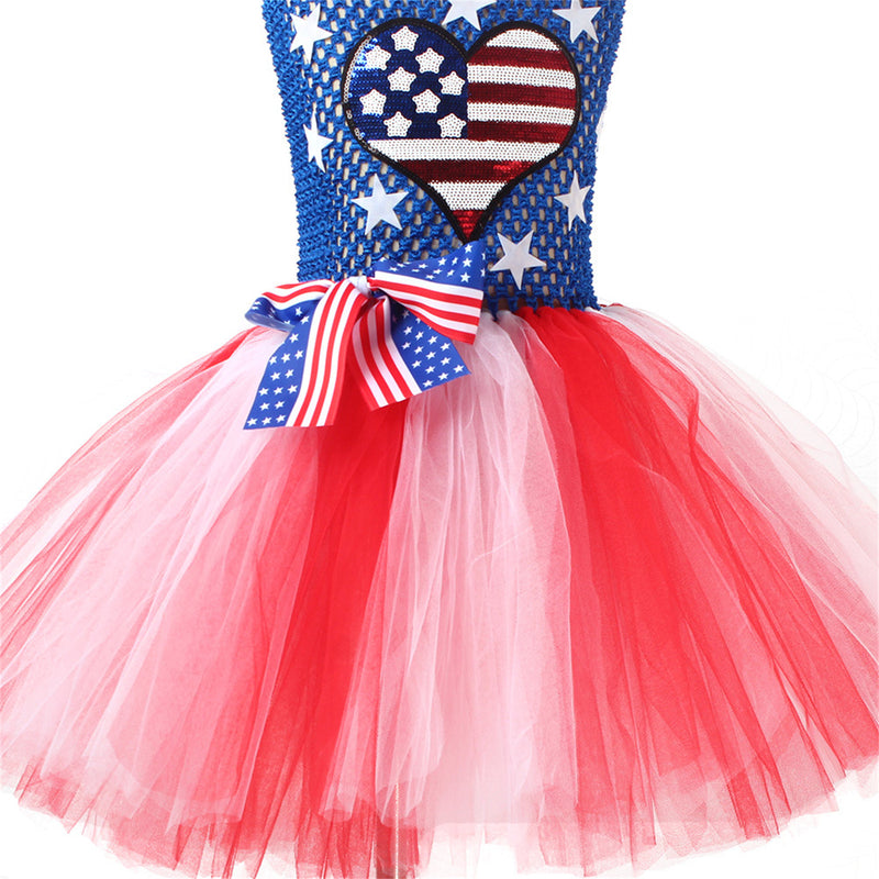 Kids Independence Day Patriotic Cosplay Crochet Dress Pink Skirt