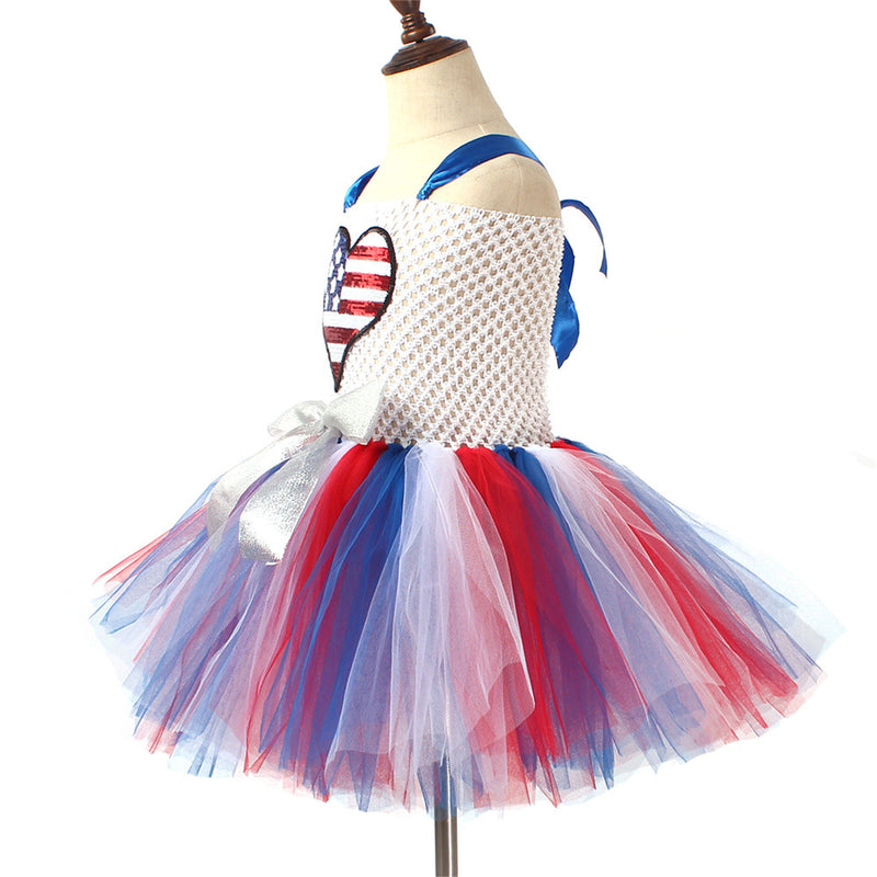 Kids Independence Day Patriotic Cosplay Crochet Dress Tulle Skirt