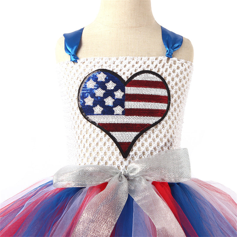 Kids Independence Day Patriotic Cosplay Crochet Dress Tulle Skirt