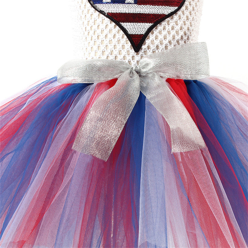 Kids Independence Day Patriotic Cosplay Crochet Dress Tulle Skirt