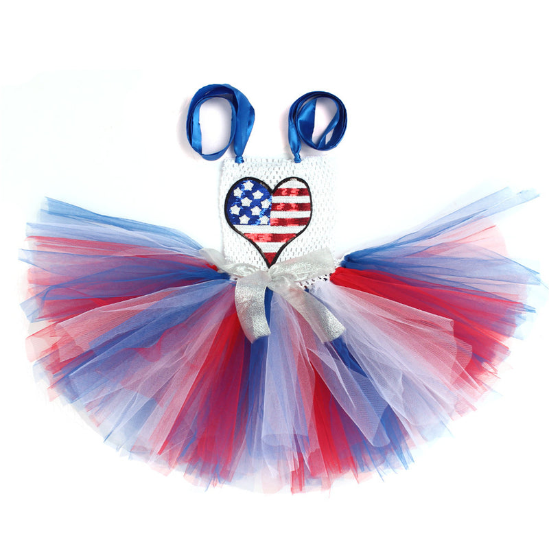 Kids Independence Day Patriotic Cosplay Crochet Dress Tulle Skirt