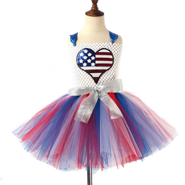 Kids Independence Day Patriotic Cosplay Crochet Dress Tulle Skirt