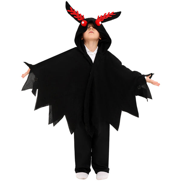 Kids Mothman Halloween Cosplay Costume Sleepwear Black Hooded Cloak - AwwwCos