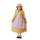 Kids Pioneer Civil War Prairie Colonial Maid Cosplay Costume Yellow Floral Dress