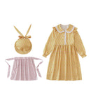 Kids Pioneer Civil War Prairie Colonial Maid Cosplay Costume Yellow Floral Dress