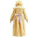 Kids Pioneer Civil War Prairie Colonial Maid Cosplay Costume Yellow Floral Dress