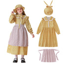 Kids Pioneer Civil War Prairie Colonial Maid Cosplay Costume Yellow Floral Dress