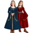 Kids Retro A Line Bell Sleeves Medieval Aulic Dress Headgear