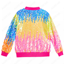 Kids Ribbed Cuffs Sequin Jacket Glitter Zipper Gradient Bomber Coat - AwwwCos