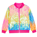 Kids Ribbed Cuffs Sequin Jacket Glitter Zipper Gradient Bomber Coat - AwwwCos