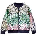 Kids Ribbed Cuffs Sequin Jacket Glitter Zipper Gradient Bomber Coat - AwwwCos